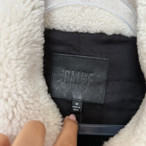 PAIGE Rhone Genuine Shearling & Suede Jacket Ecru Black - Picture 5 of 6